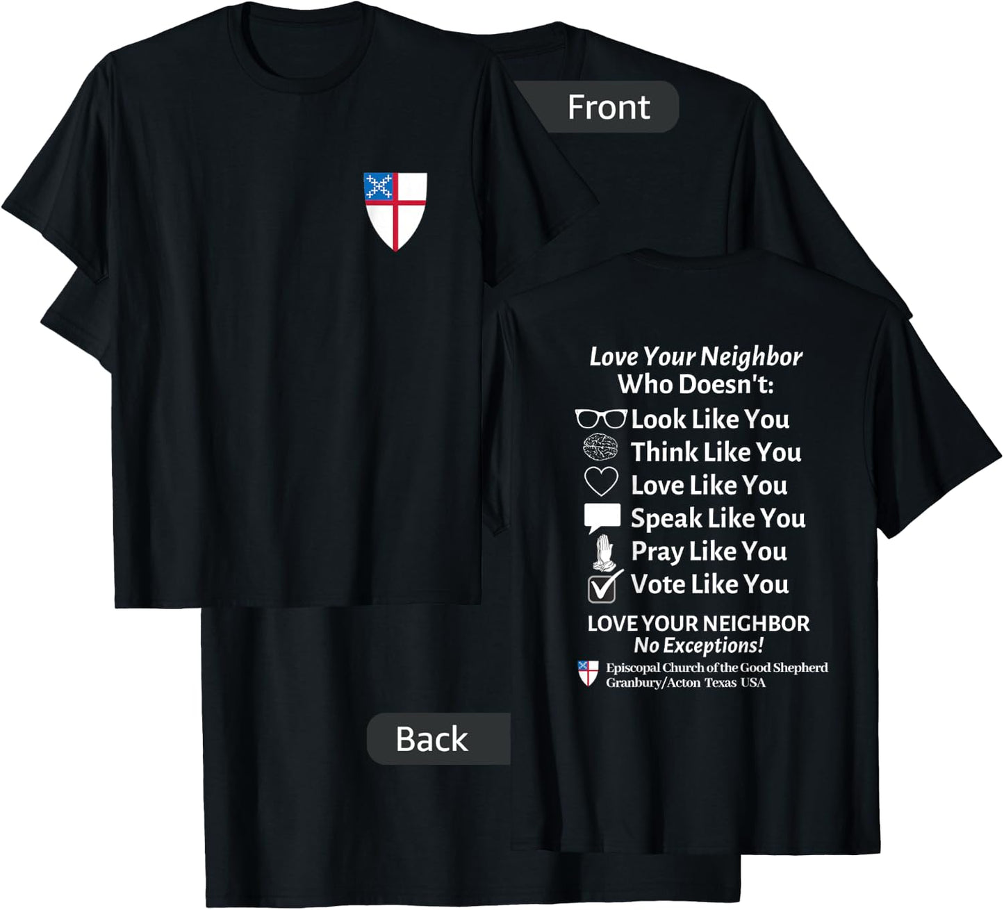 Episcopal Church Good Shephard Love Your Neighbor No Exceptions Custom Design Black T-Shirt - T-Shirt | Black