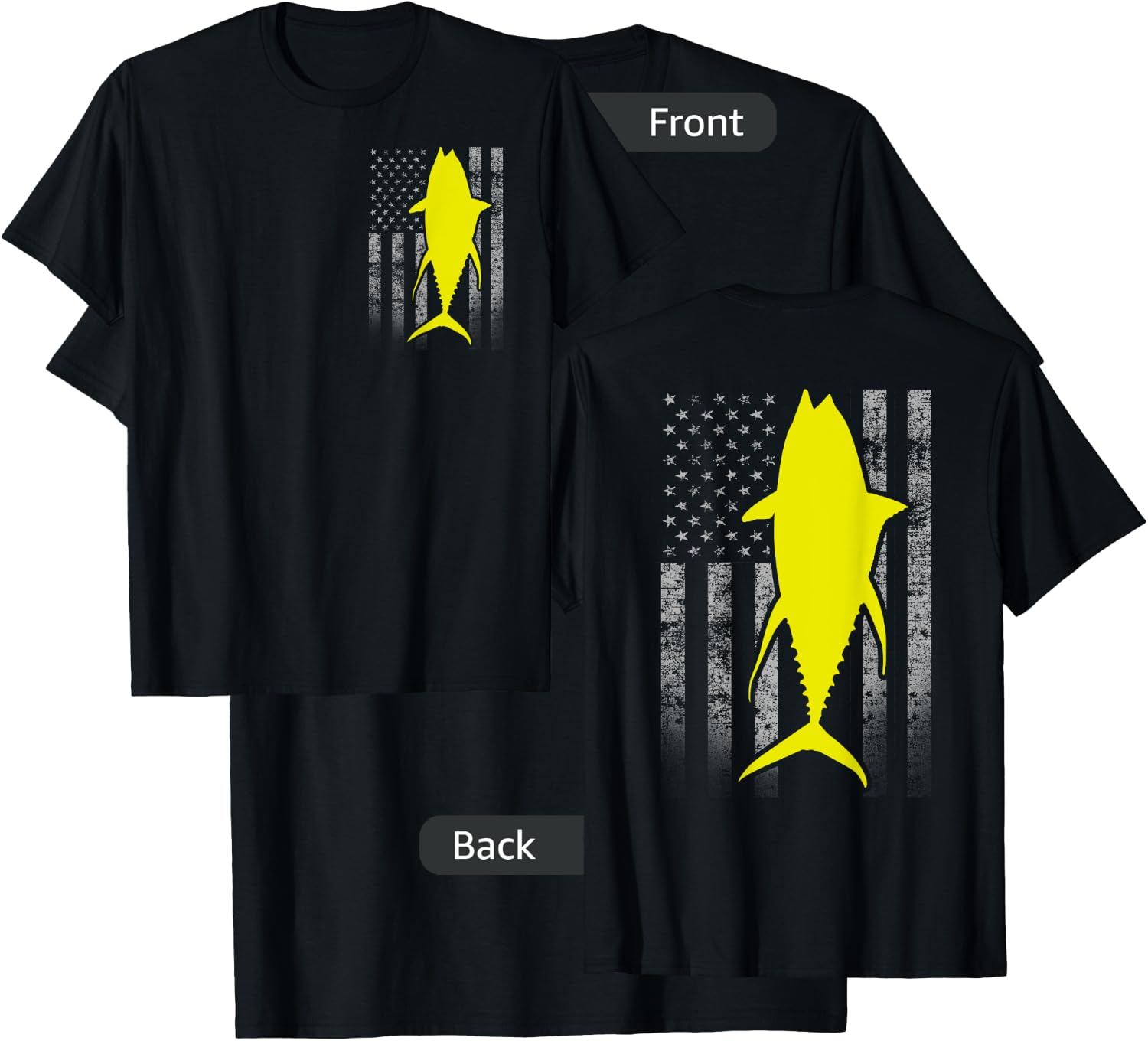 Two-Sided Yellowfin Flag Shirt - Yellowfin Tuna US Flag T-Shirt - T-Shirt | Black
