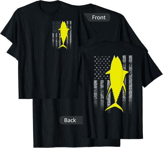 Two-Sided Yellowfin Flag Shirt - Yellowfin Tuna US Flag T-Shirt - T-Shirt | Black