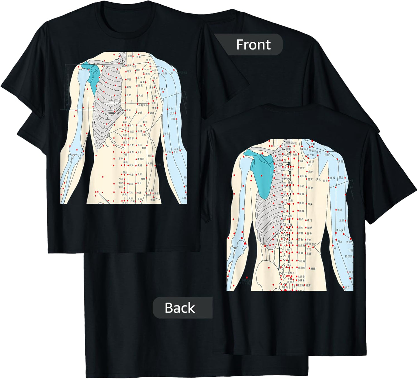 Acupuncture Chinese Medicine Healing Meridian 2 Side T-Shirt - T-Shirt | Black