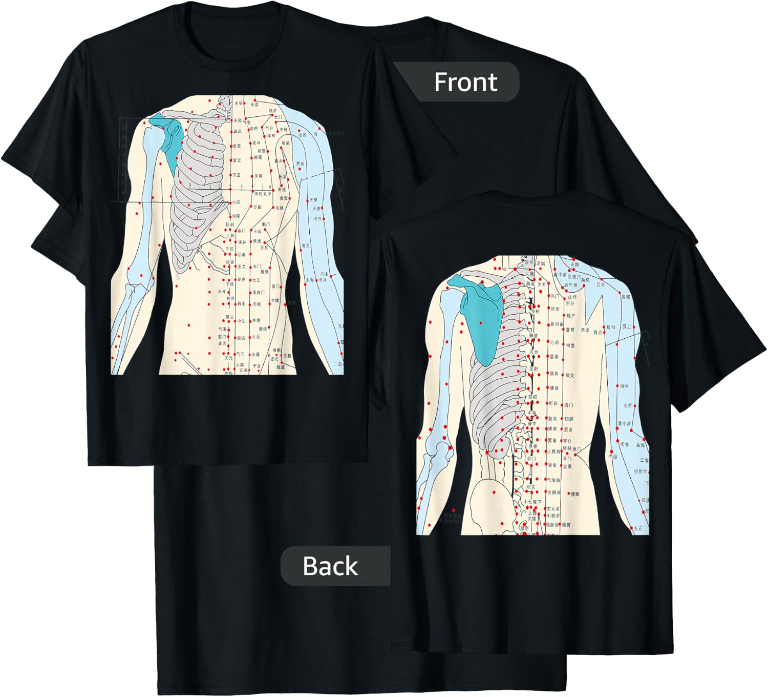 Acupuncture Chinese Medicine Healing Meridian 2 Side T-Shirt - T-Shirt | Black