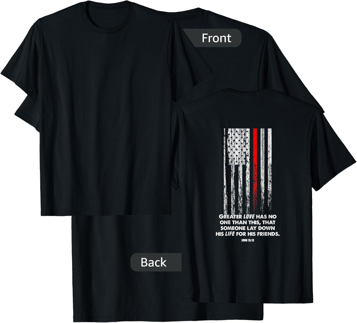 Thin Red Line Firefighter Bible Verse Christian T-Shirt - T-Shirt | Black