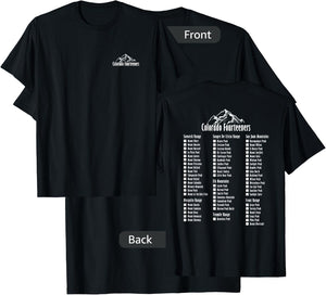 Colorado Fourteeners 2 Sided Checklist 14ers T-Shirt - T-Shirt | Black
