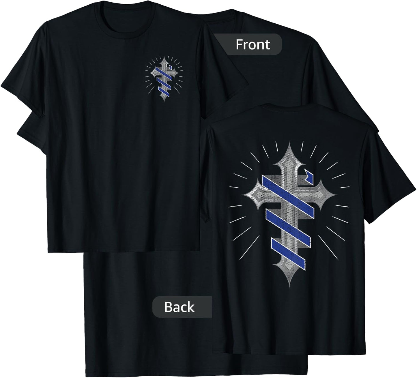 Police Support Guardian Angel Thin Blue Line Christian Cross T-Shirt - T-Shirt | Black