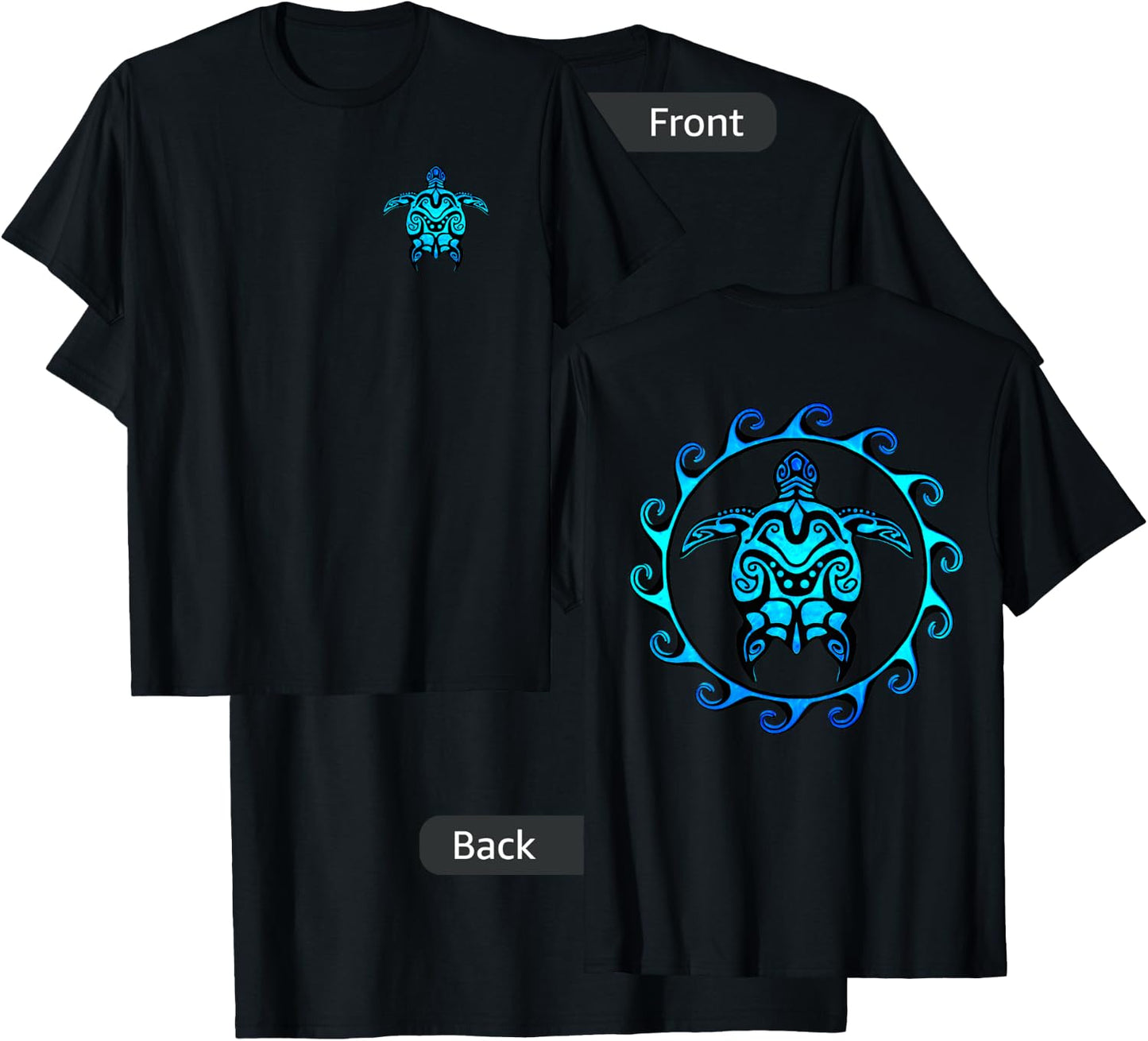 Tribal Hawaiian Maori Sun Sea Turtle (2-Sided) T-Shirt - T-Shirt | Black