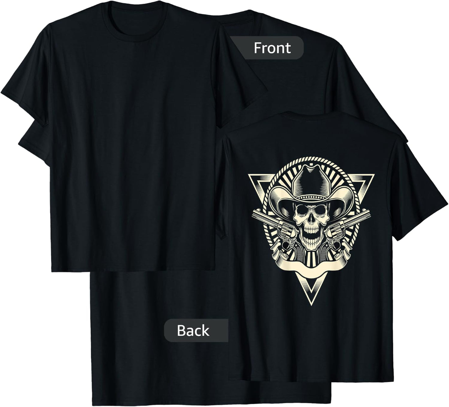 Skull Motorcycle Shirt Biker Cowboy Hat Outlaw Guns T-Shirt - T-Shirt | Black