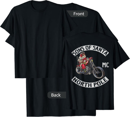 Santa on a Motorcycle - Motorcycle Club patch Shirt T-Shirt - T-Shirt | Black