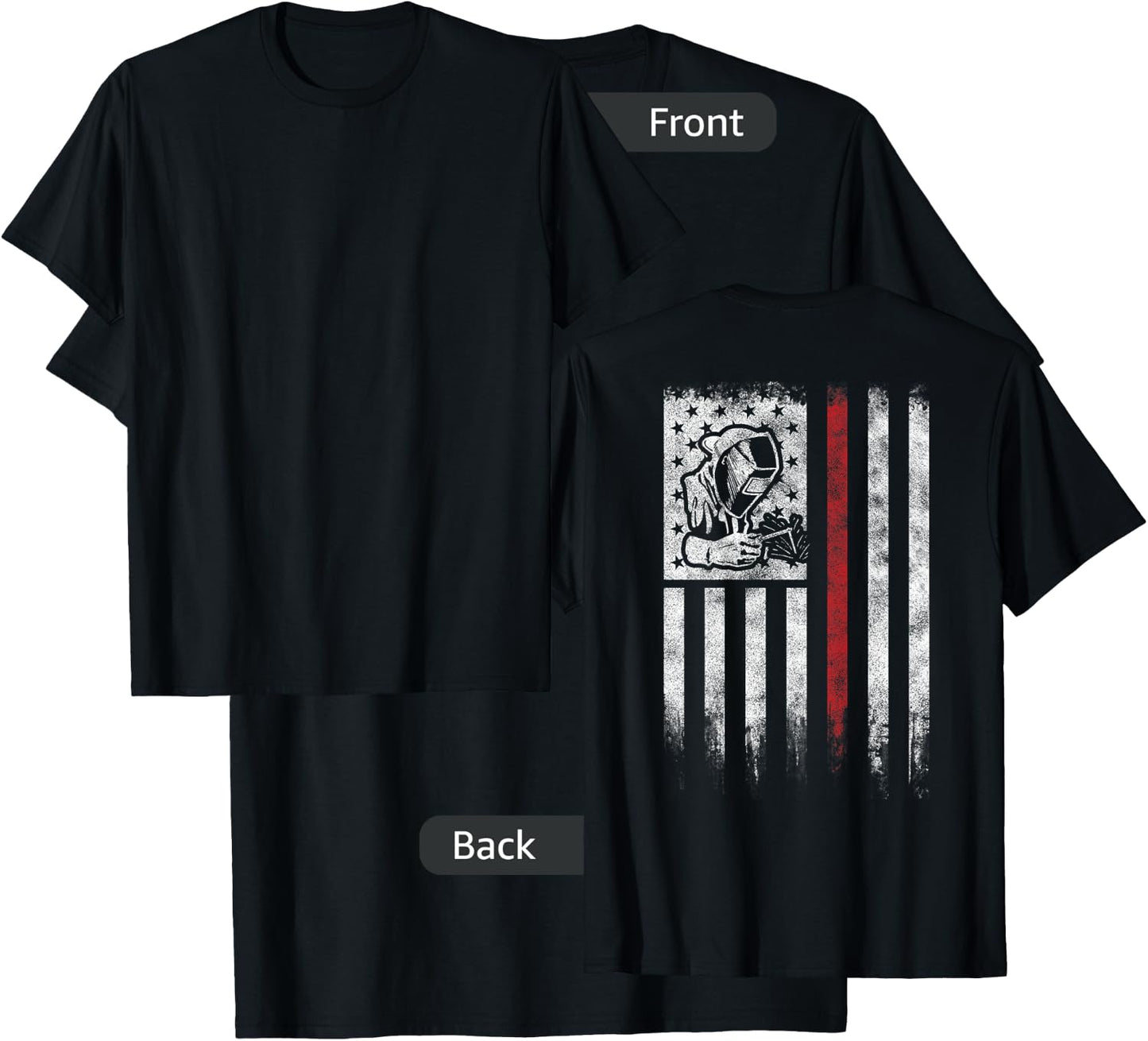 Welder Vintage USA American Flag Patriotic Welding T-Shirt - T-Shirt | Black