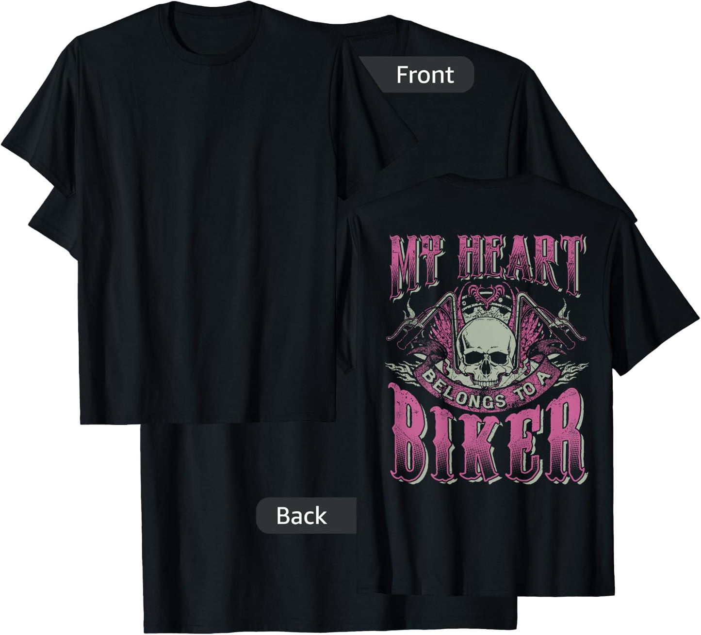 My Heart Belongs To A Biker Skull Motorcycle Babe Chick Wife T-Shirt - T-Shirt | Black