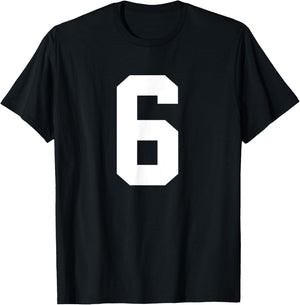 #6 Team Sports Jersey Number Front & Back Player / Fan T-Shirt - T-Shirt | Black