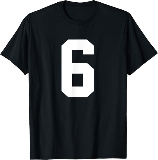 #6 Team Sports Jersey Number Front & Back Player / Fan T-Shirt - T-Shirt | Black