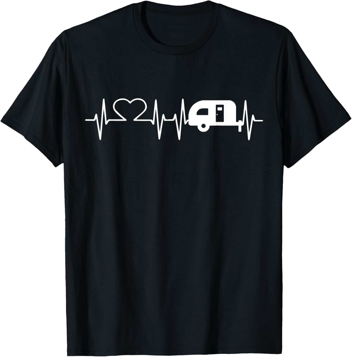 Cute Heartbeat Camper Camping Campfire Lovers Gift T-Shirt - T-Shirt | Black