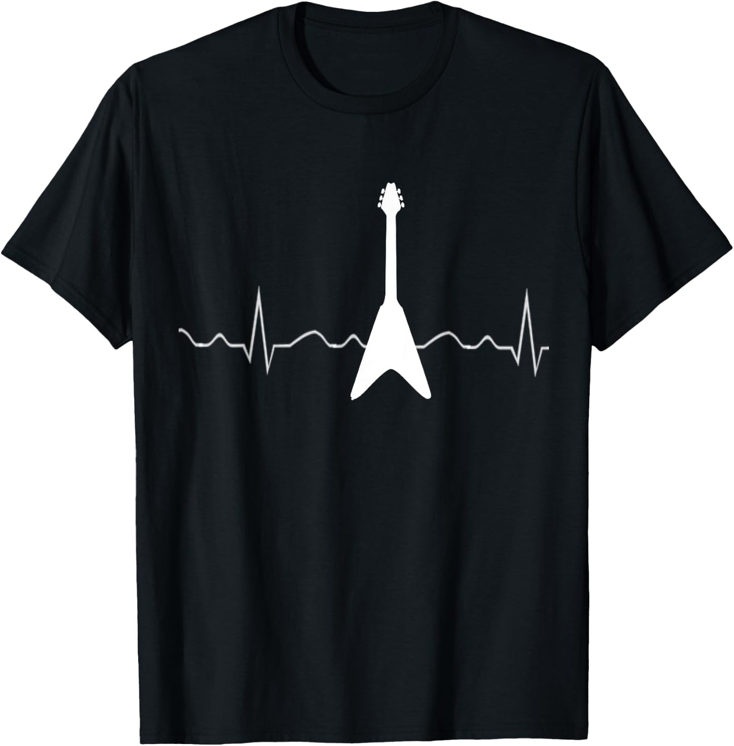 Electric Guitar Heartbeat Flying V T-Shirt - T-Shirt | Black