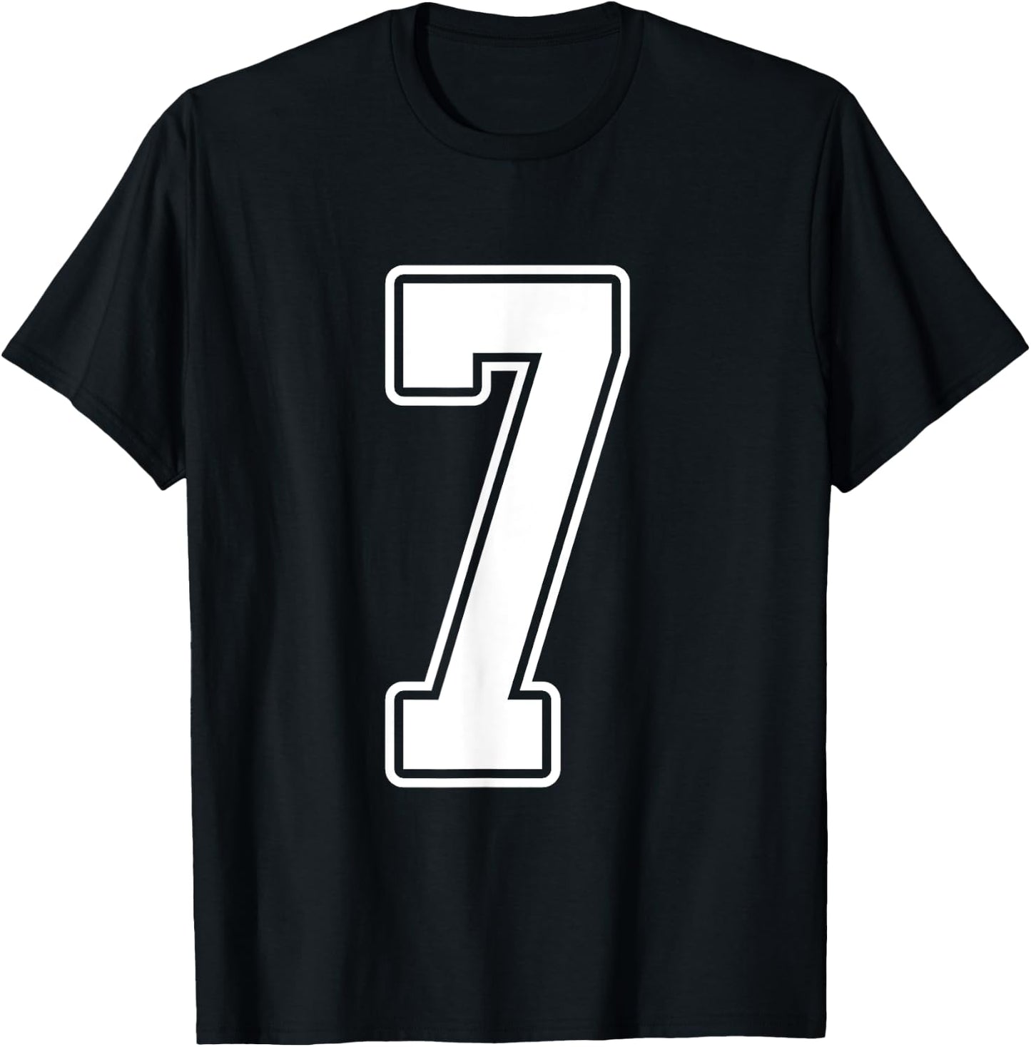 #7 White Outline Number 7 Sports Fan Jersey Style T-Shirt - T-Shirt | Black
