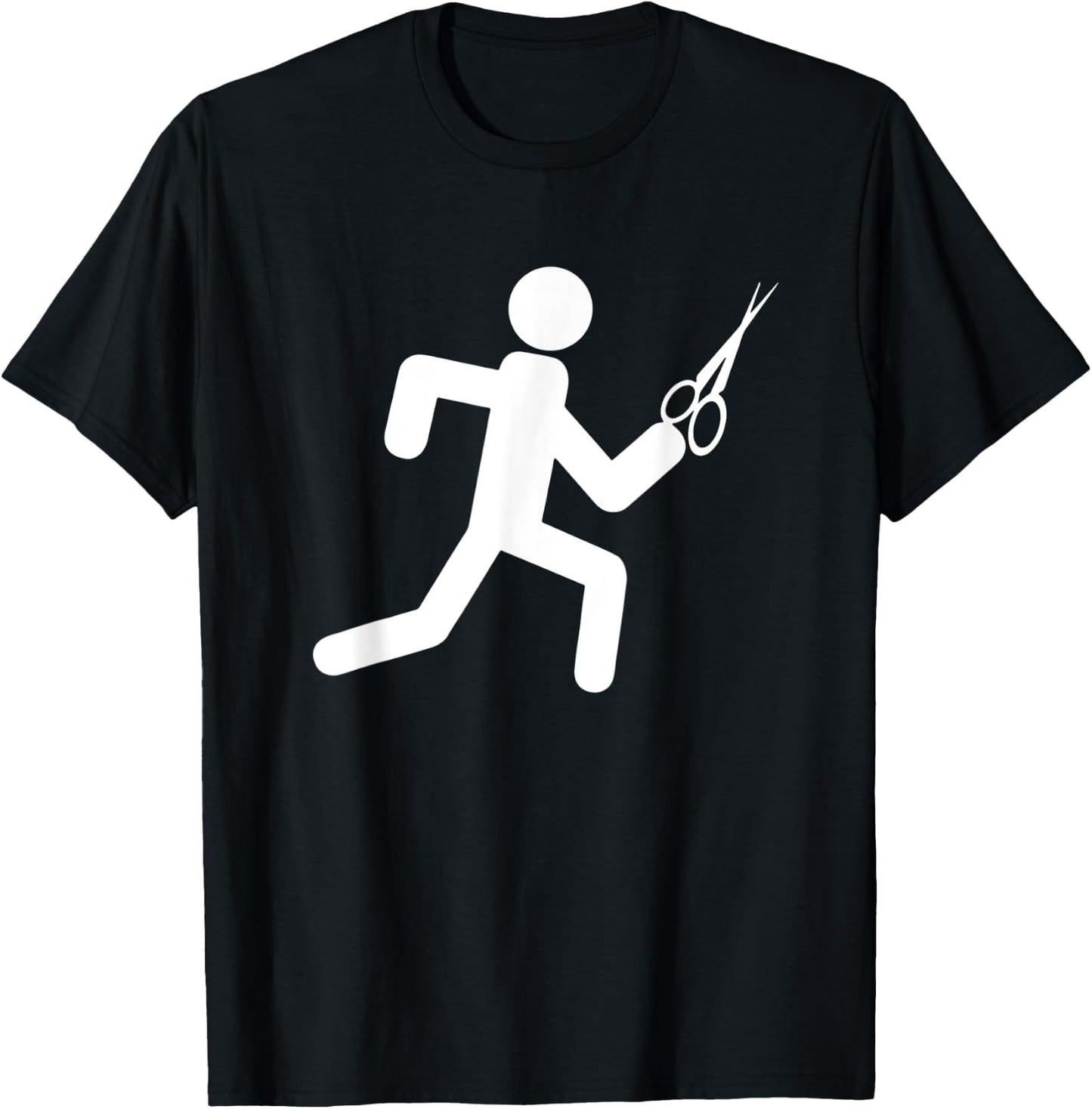 Funny Workout - running with scissors, stickman T-Shirt - T-Shirt | Black