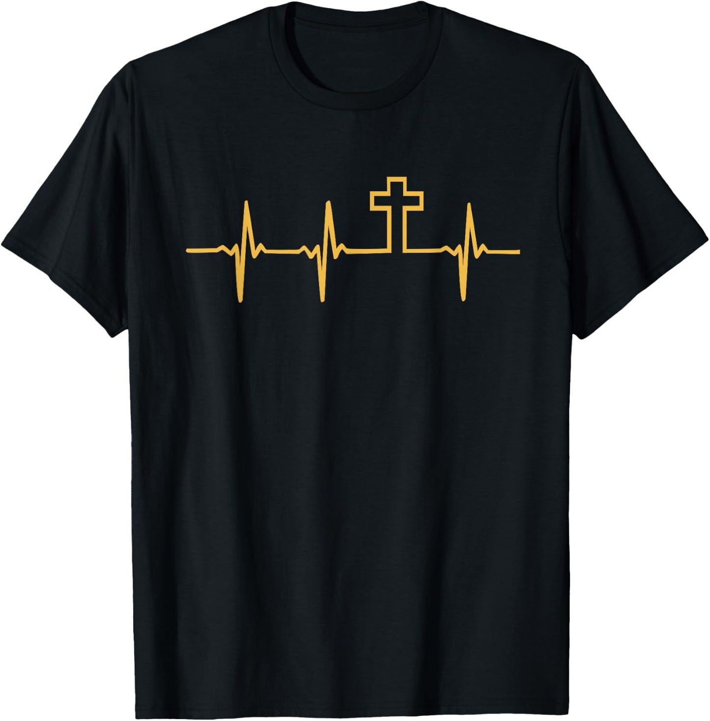 Christian Jesus GOD Religious Cross Heartbeat T-Shirt - T-Shirt | Black