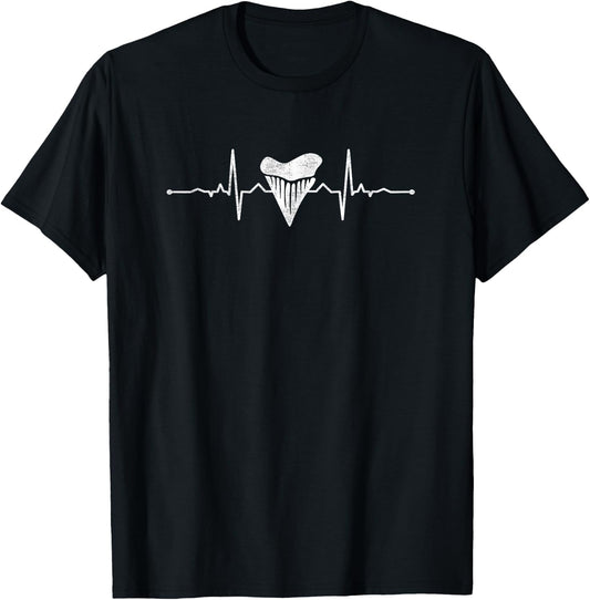 ECG Heartbeat Shark Tooth Collector T-Shirt - T-Shirt | Black