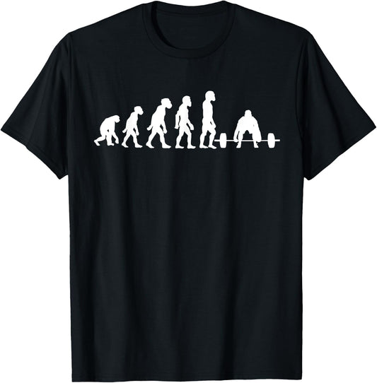 Funny Human Deadlifting Evolution Gym Fitness Weightlifter T-Shirt - T-Shirt | Black