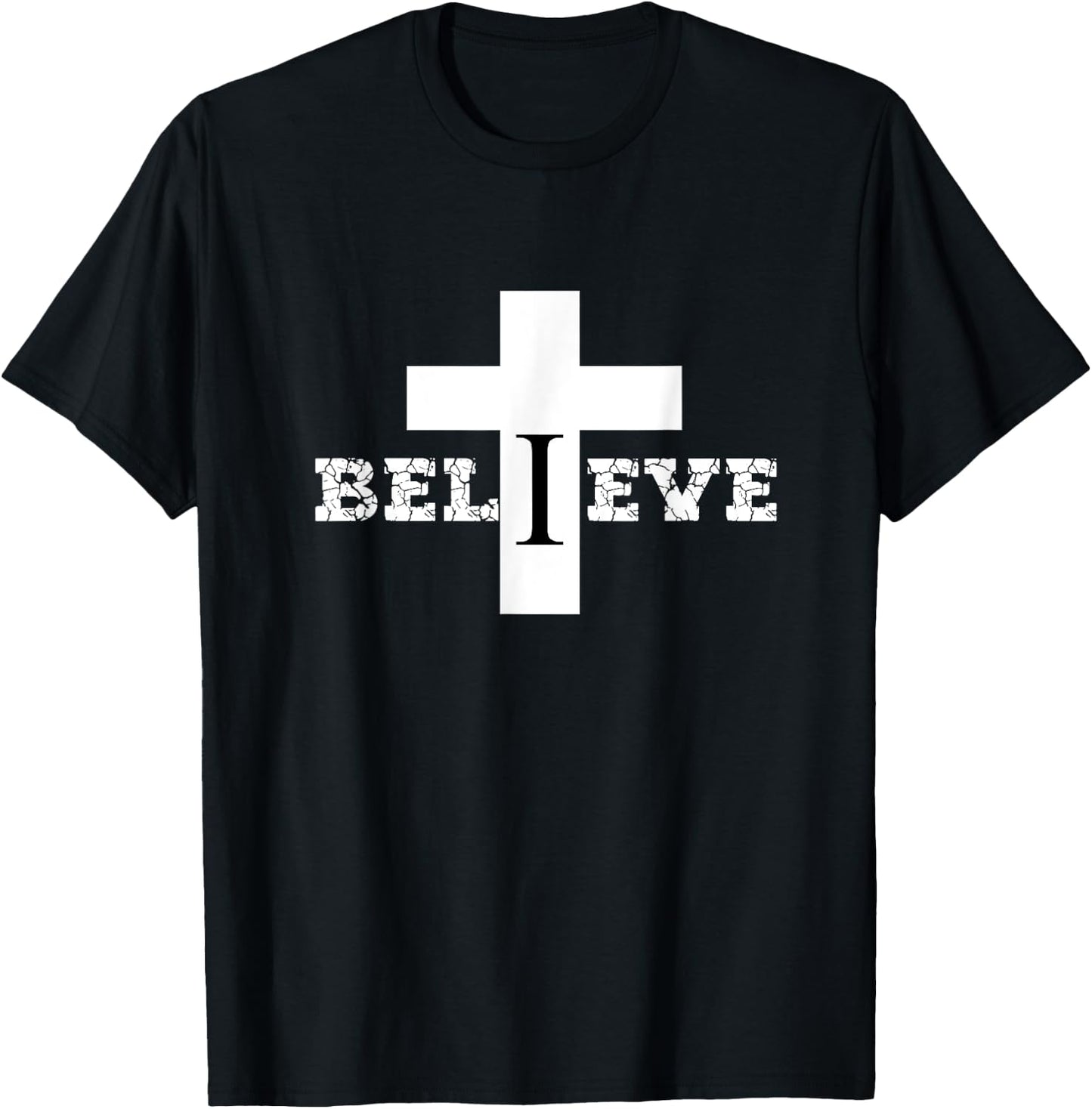 Christian Aesthetic Text and Cross Design Believe Religious T-Shirt - T-Shirt | Black