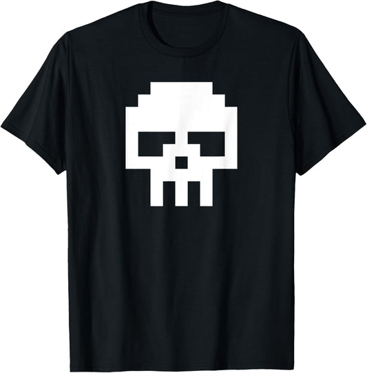 8 Bit White Pixel Skull T-Shirt - T-Shirt | Black