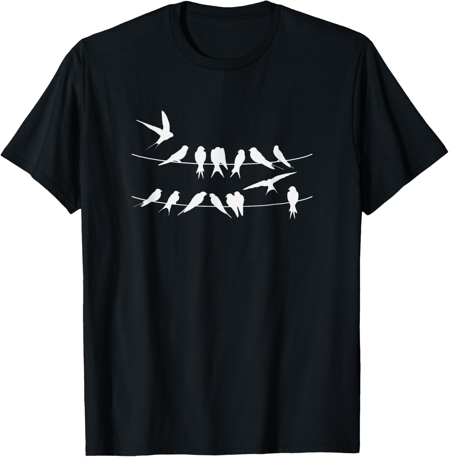 !RALUPOP BIRDS ON A WIRE - Black - Men's Small - Short Sleeve - - Classic Fit - Cotton 100% - Bird Pattern - Modern - Casual - Exercise and Fitness - All Seasons T-Shirt - T-Shirt | Black
