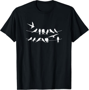 !RALUPOP BIRDS ON A WIRE - Black - Men's Small - Short Sleeve - - Classic Fit - Cotton 100% - Bird Pattern - Modern - Casual - Exercise and Fitness - All Seasons T-Shirt - T-Shirt | Black