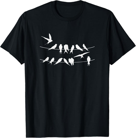 !RALUPOP BIRDS ON A WIRE - Black - Men's Small - Short Sleeve - - Classic Fit - Cotton 100% - Bird Pattern - Modern - Casual - Exercise and Fitness - All Seasons T-Shirt - T-Shirt | Black