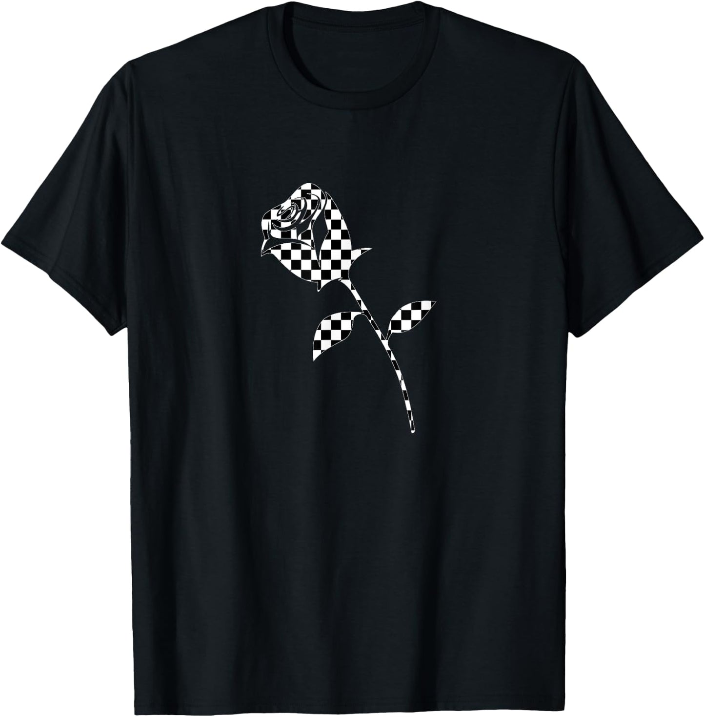 Checkered rose flower plaid black white racing girly t shirt T-Shirt - T-Shirt | Black