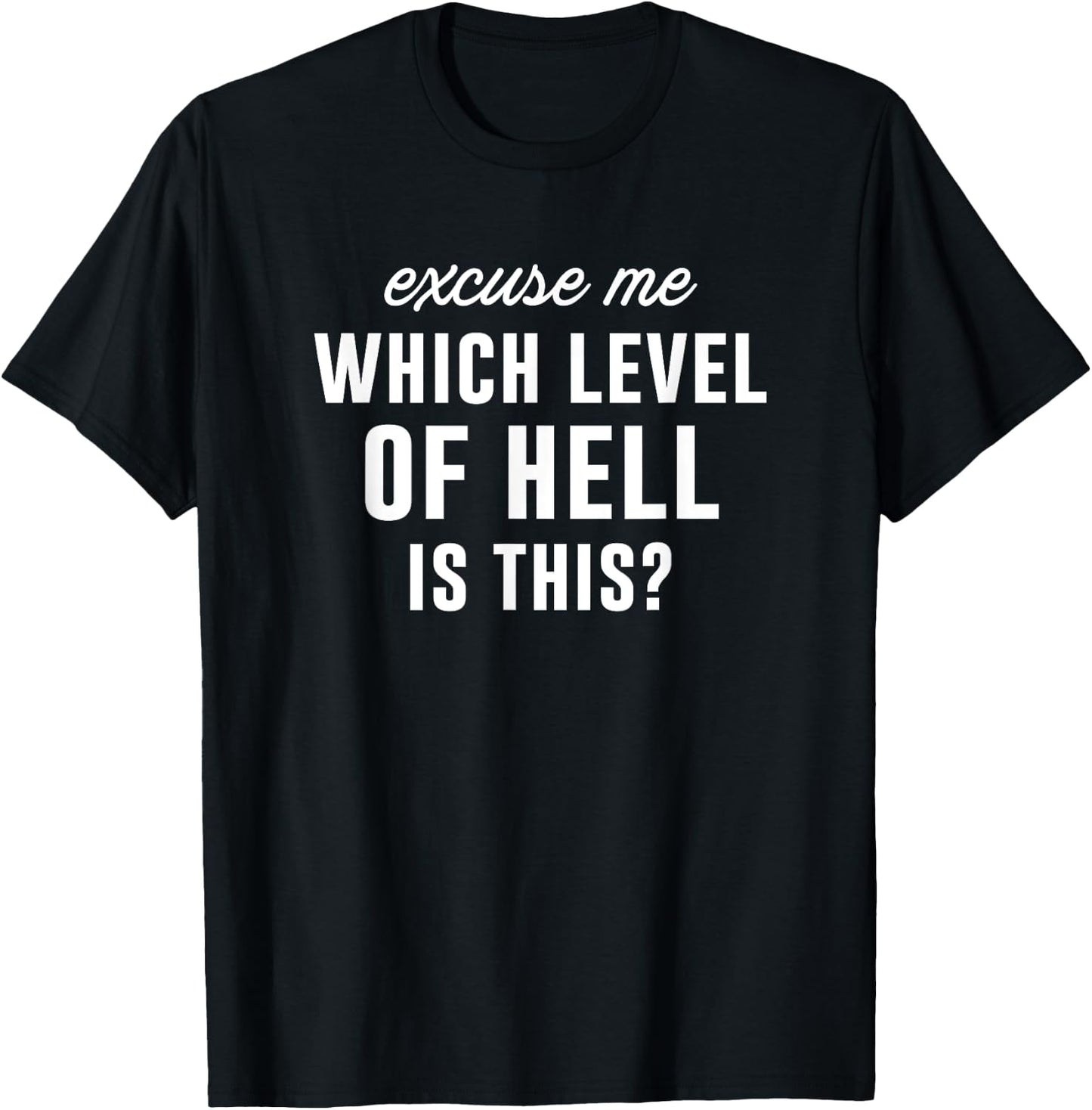 Excuse Me Which Level Of Hell Is This? Sarcastic Graphic T-Shirt - T-Shirt | Black