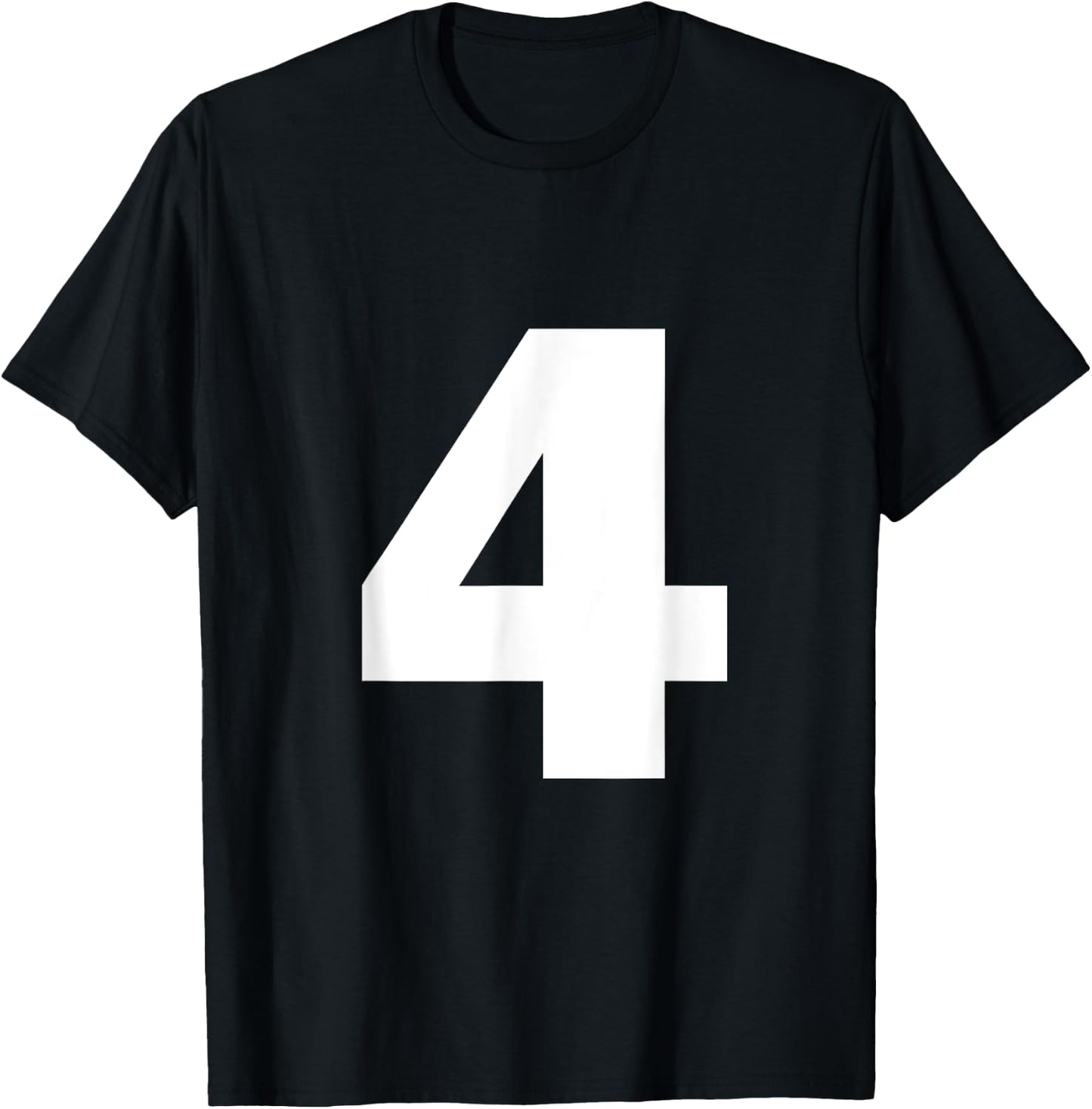 Number 4 Big Bold White Four Numeral Group T-Shirt - T-Shirt | Black