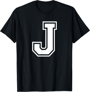 Letter J Name Initial Varsity Alphabet Monogram T-Shirt - T-Shirt | Black