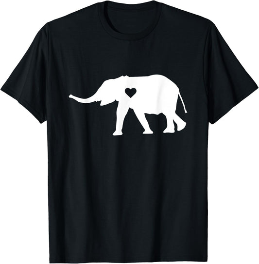 Love Heart Elephant Silhouette Gift T-Shirt - T-Shirt | Black