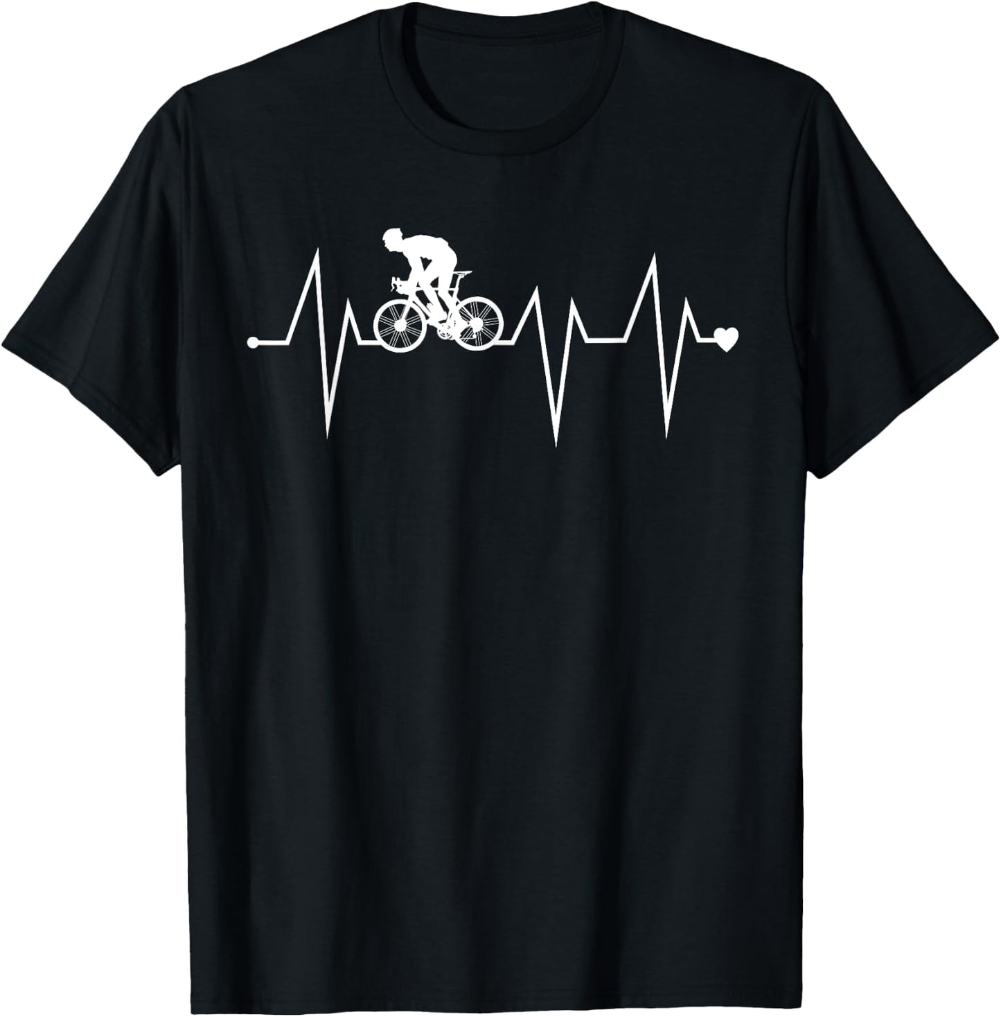 Funny Cycling Cyclist Biker Heartbeat Heart Pulse Rate EKG T-Shirt - T-Shirt | Black