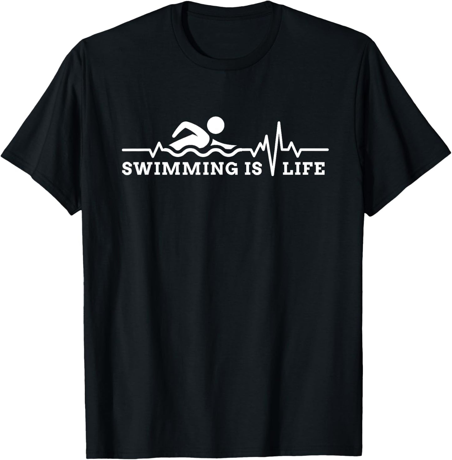 Swimming is Life Heartbeat Pool Life Guard Swim Team Gift T-Shirt - T-Shirt | Black