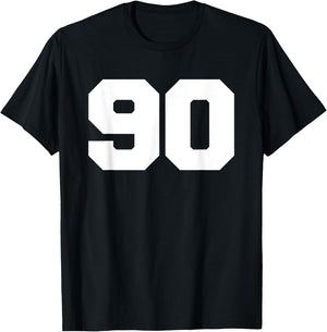 Number 90 Sports Jersey Player #90 Fan FRONT Print Varsity T-Shirt - T-Shirt | Black