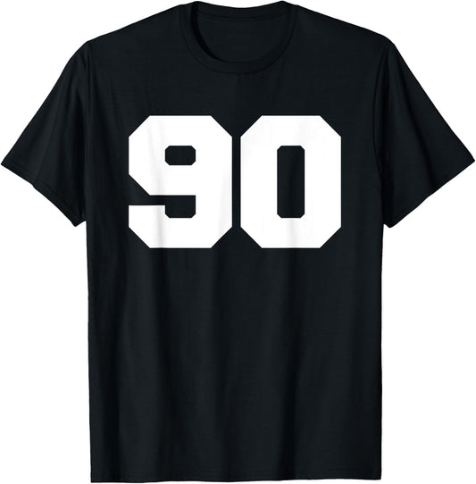 Number 90 Sports Jersey Player #90 Fan FRONT Print Varsity T-Shirt - T-Shirt | Black
