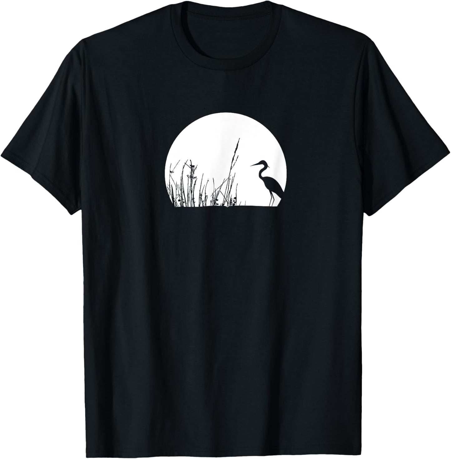 Heron In The Reeds Zen Mood Nature Lovers T-Shirt - T-Shirt | Black
