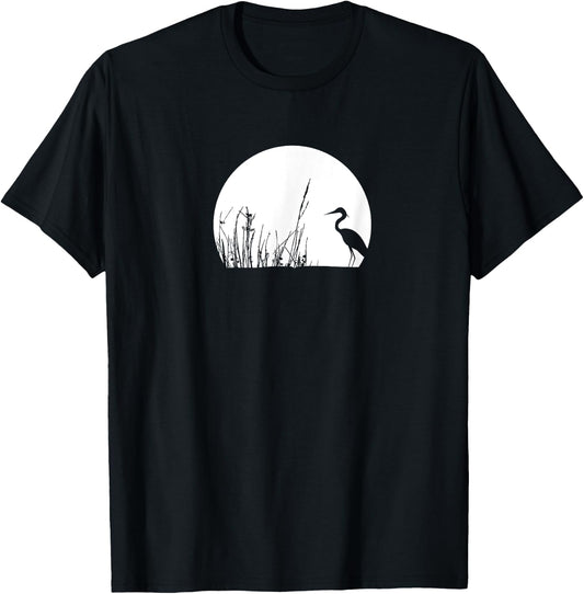 Heron In The Reeds Zen Mood Nature Lovers T-Shirt - T-Shirt | Black
