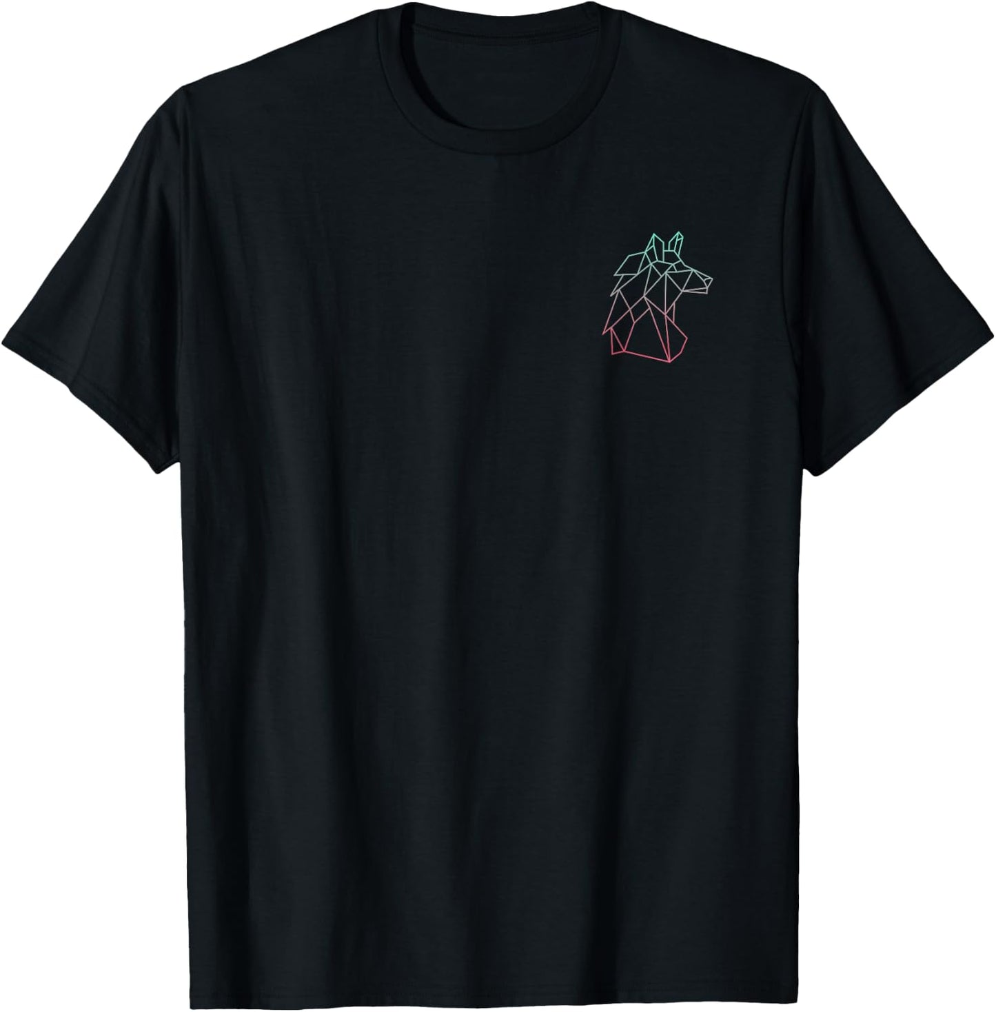 Ombre Tribal Minimalist Geometric Crystal Wolf T-Shirt - T-Shirt | Black