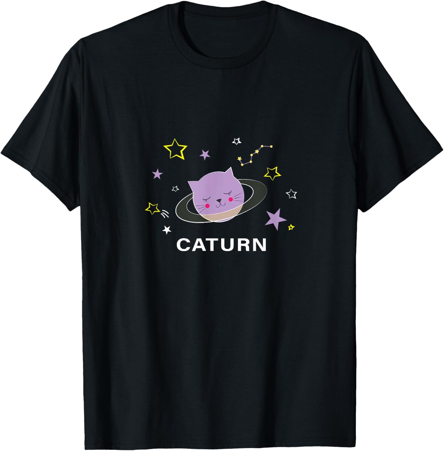 Caturn / Saturn Cat in Space Men Women Girls Kids T-Shirt - T-Shirt | Black