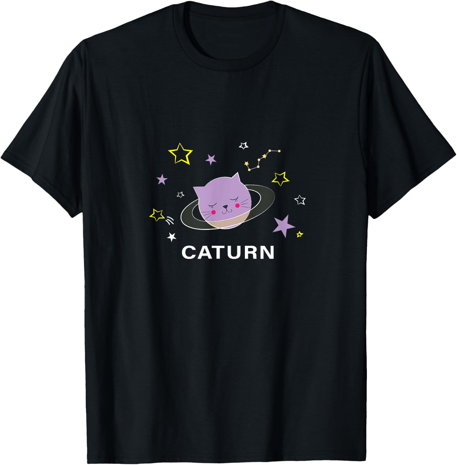 Caturn / Saturn Cat in Space Men Women Girls Kids T-Shirt - T-Shirt | Black