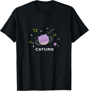 Caturn / Saturn Cat in Space Men Women Girls Kids T-Shirt - T-Shirt | Black