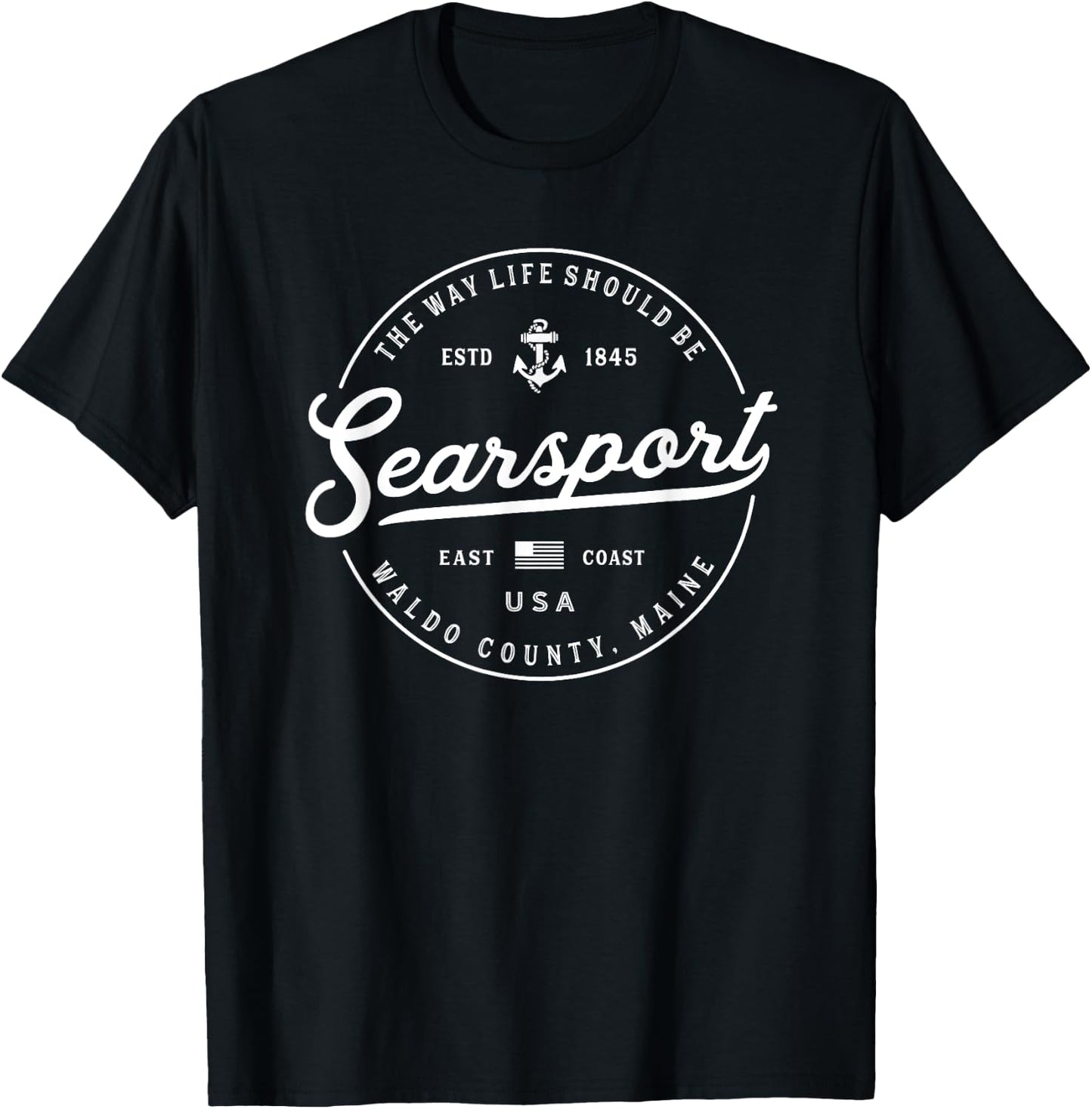 NAUTICAL Anchor Searsport Maine Travel Vacation T-Shirt - T-Shirt | Black