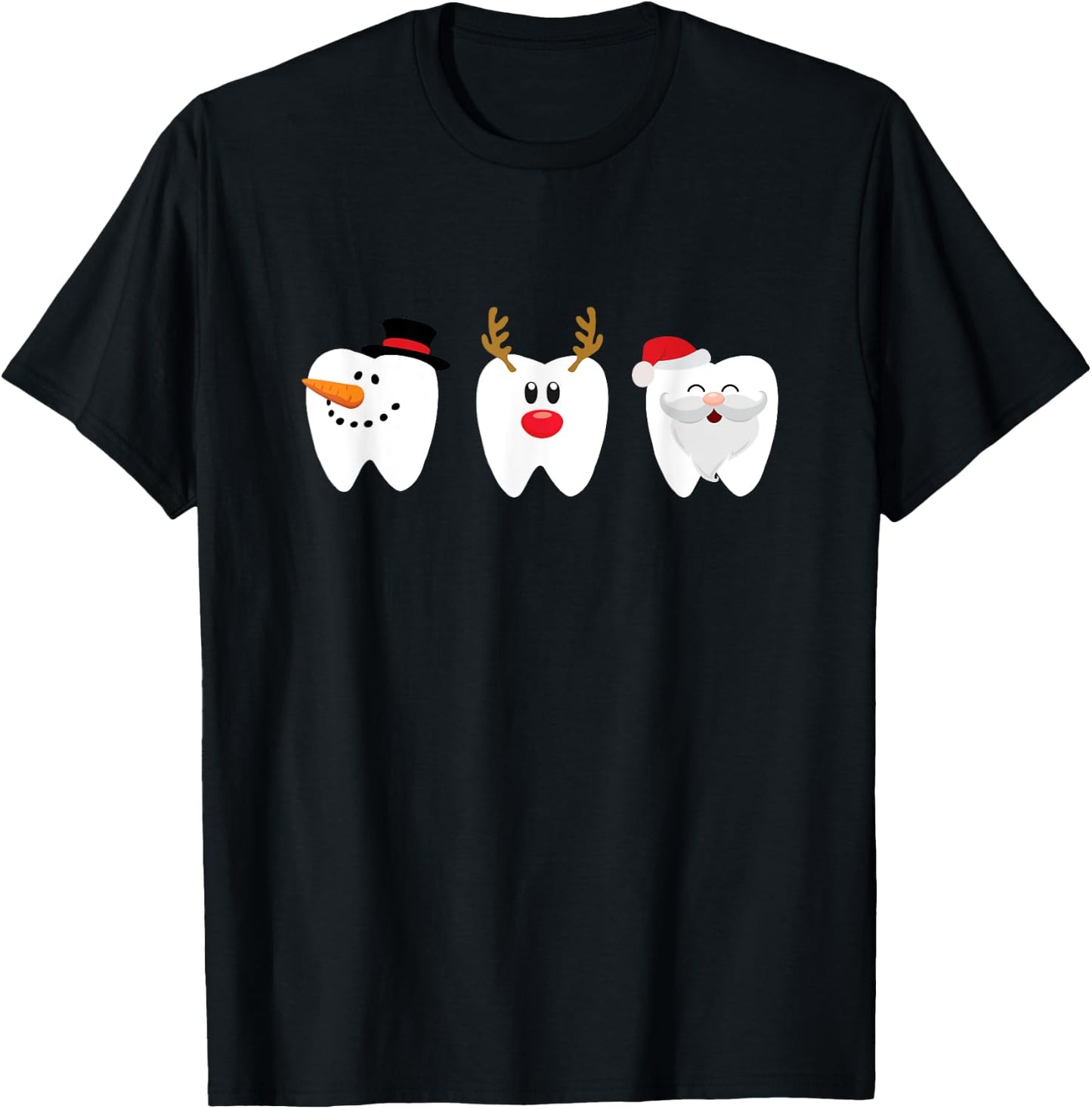 Dental Christmas Tooth Santa Snowman Reindeer T-Shirt - T-Shirt | Black