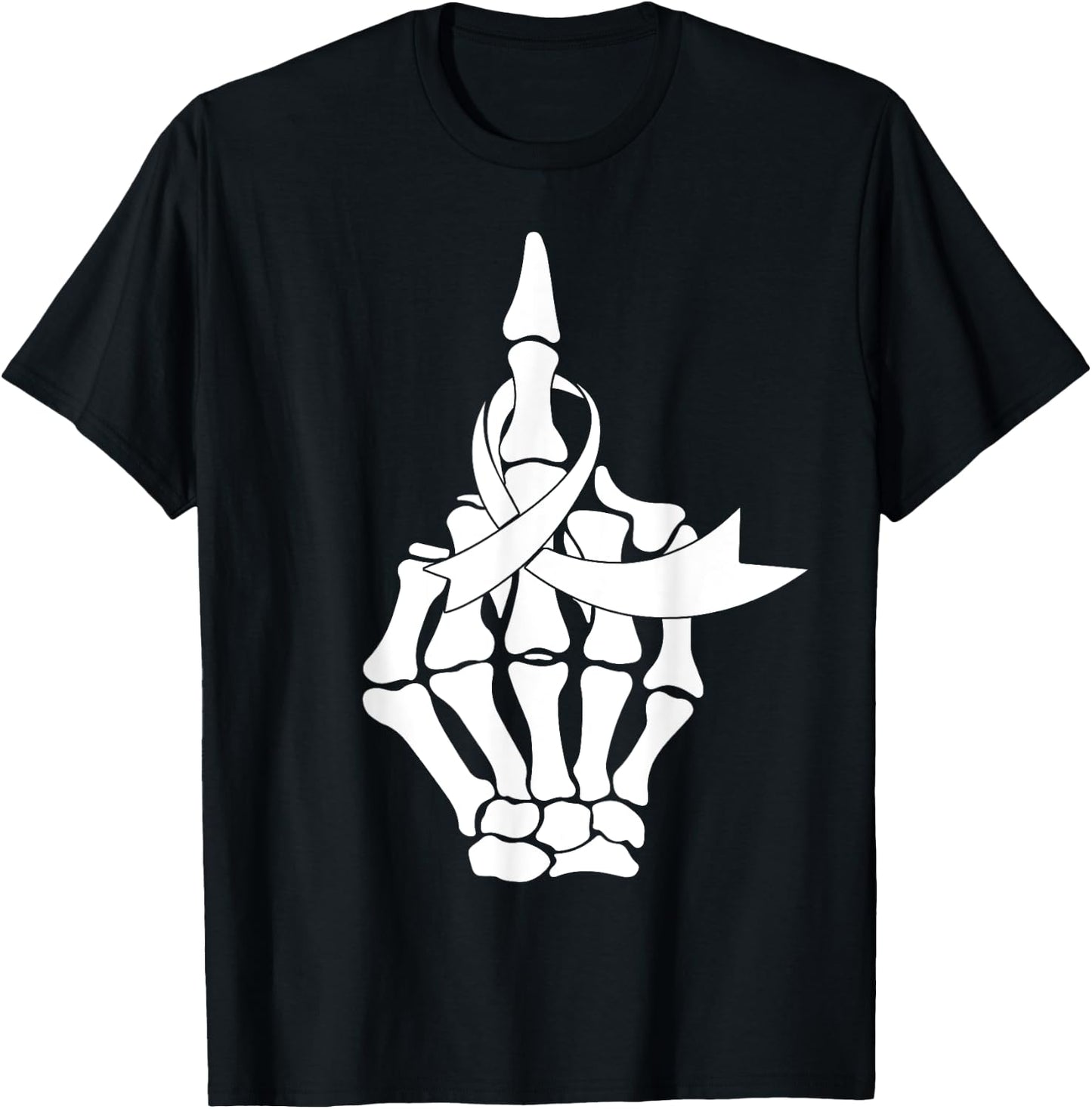 Fuck Lung Cancer Middle Finger White Ribbon T-Shirt - T-Shirt | Black