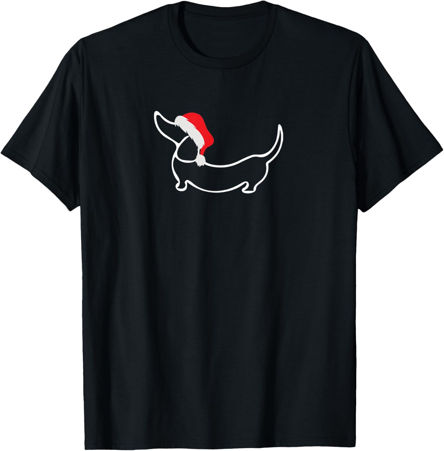 Dachshund In Santa Hat Christmas T-Shirt - T-Shirt | Black