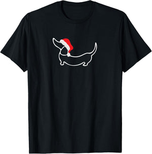 Dachshund In Santa Hat Christmas T-Shirt - T-Shirt | Black