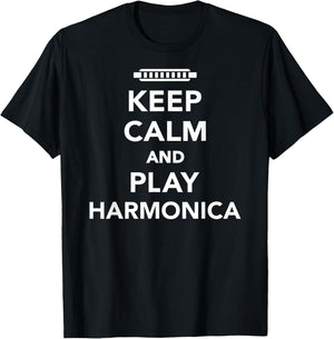 Keep calm and play Harmonica T-Shirt - T-Shirt | Black