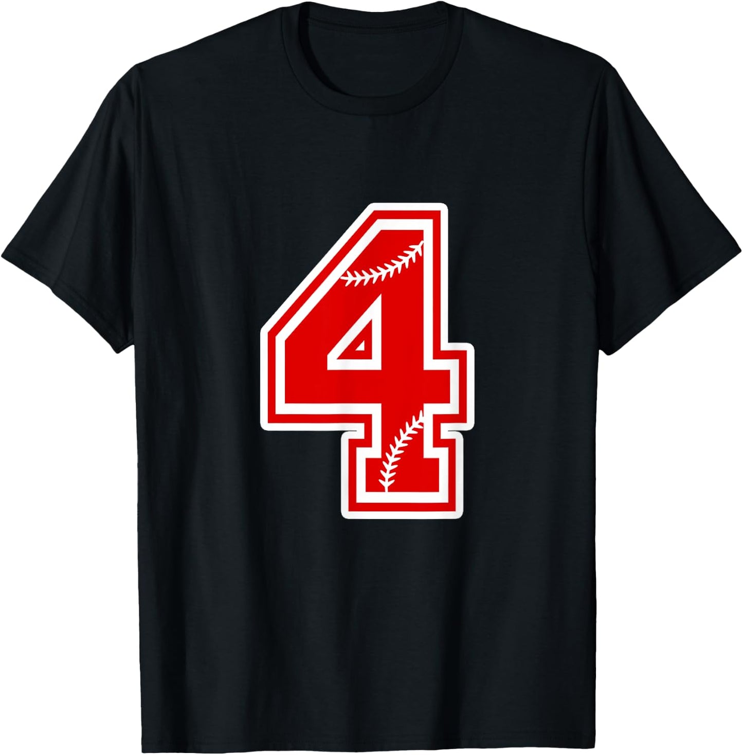 Number 4 Red Baseball Number 4th Birthday T Shirt T-Shirt - T-Shirt | Black