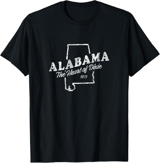 Alabama Vintage Design Heart of Dixie T-Shirt - T-Shirt | Black